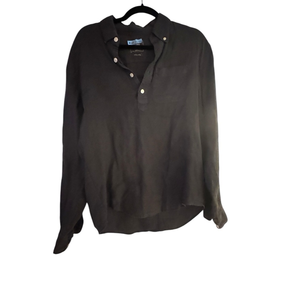 Abercrombie & Fitch Black Casual Button Popover Shirt 100%linen